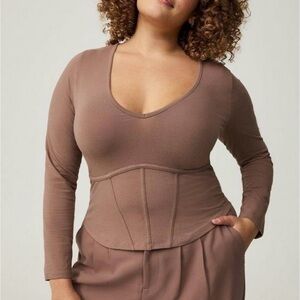 Torrid Brown Long Sleeve Corset Top